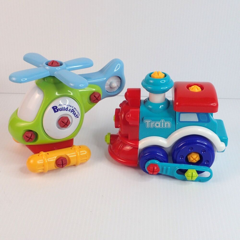 Take Apart Train & Helicopter Red Blue Toddler Development Toys NO TOOL